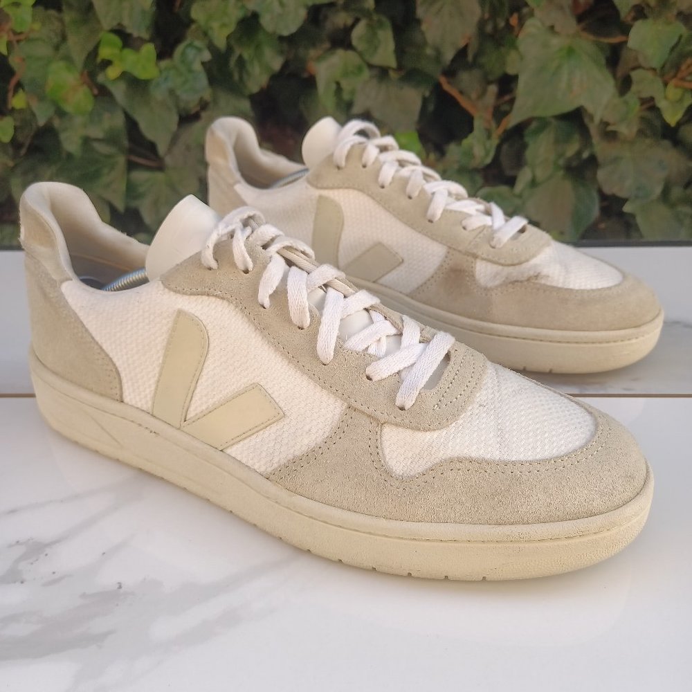 Veja V-10 Low Mesh Suede Sneakers White Gray Men's Size 11